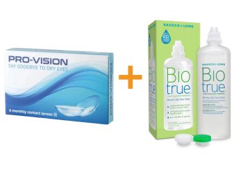   Pro-Vision (6 kpl) - silikonihydrogeeliset kuukausittaiset kertakäyttöiset piilolinssit + Biotrue (300 ml)
