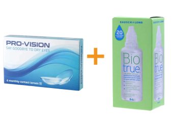   Pro-Vision (6 kpl) - silikonihydrogeeliset kuukausittaiset kertakäyttöiset piilolinssit  + Biotrue (60 ml)